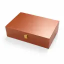 B40 W02 | Premium Cognac Tan Painted Wood Presentation Box with Hinged Lid | Reusable Wooden Box for Weddings & Corporate Gifting