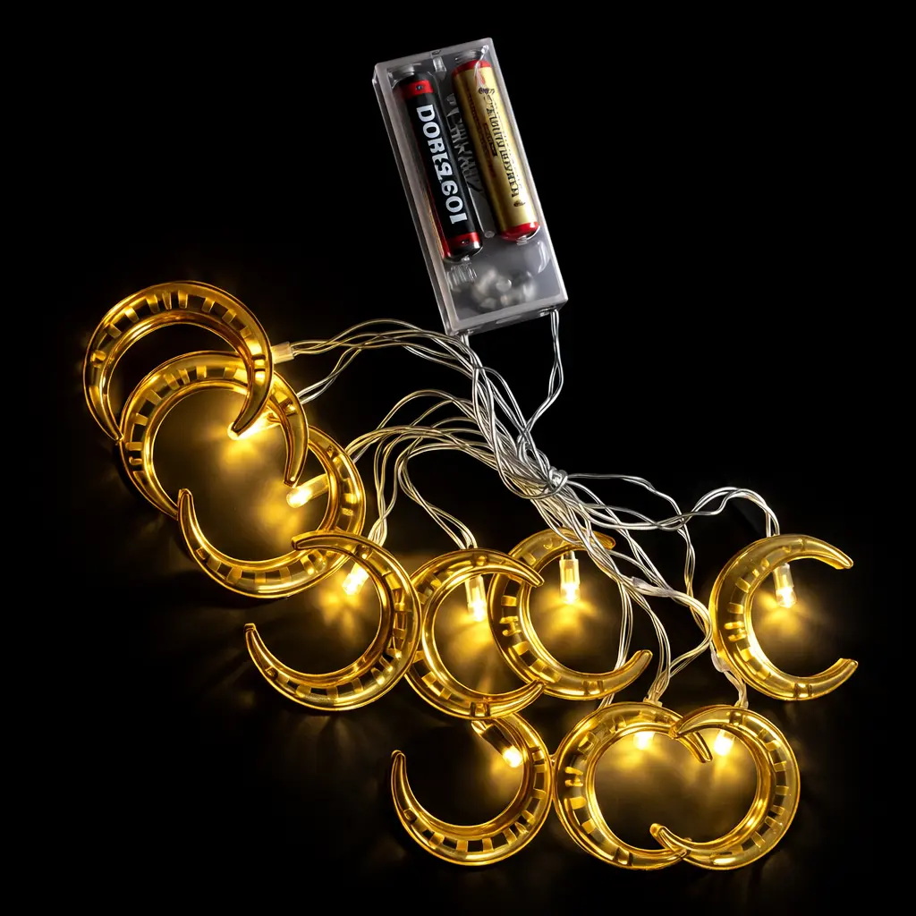 LED03 MMOON4 | Warm Golden Crescent Moon LED Fairy Lights | String Lights for Ramadan Gifts & Gift Baskets