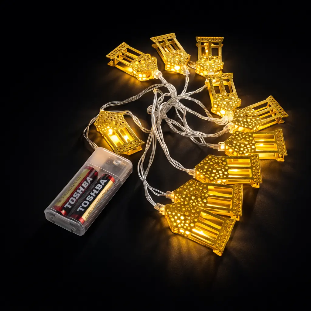 LED03 MLAMP6 | Traditional Gold Lattice Lantern LED String Lights | Fairy Lights for Festive Hampers & Celebrations
