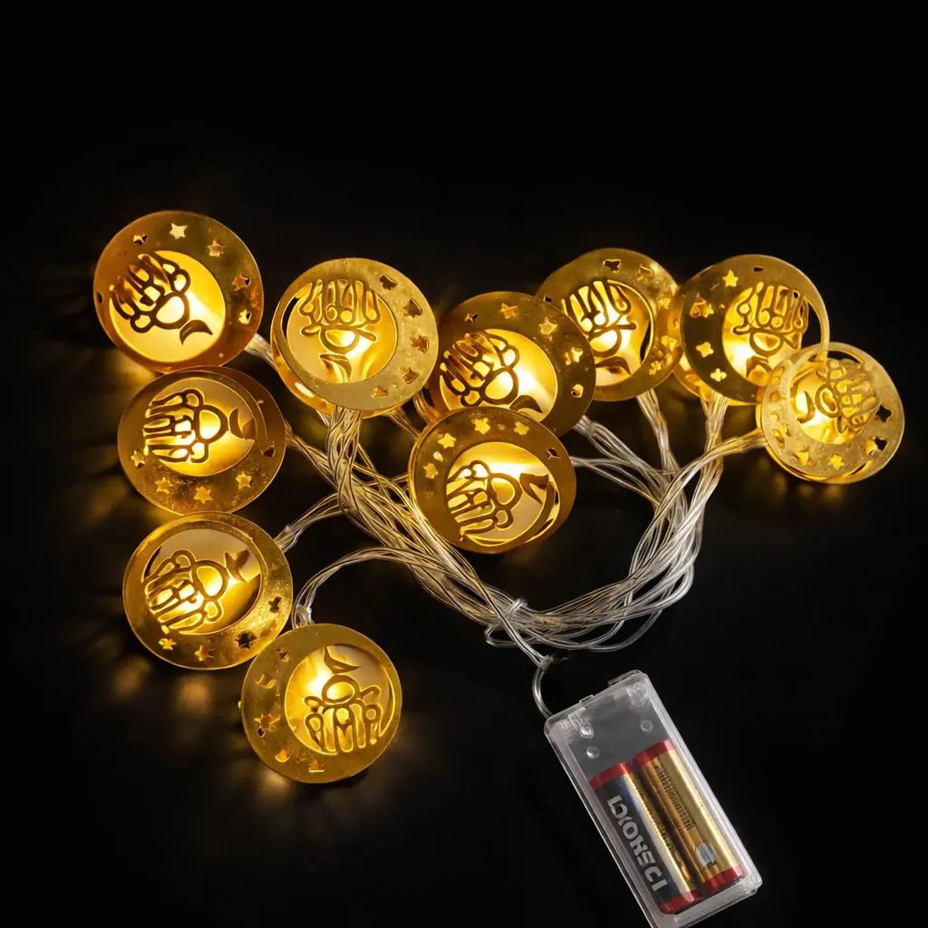 LED03 MMOON2 | Golden Cutout Moon LED Fairy Lights | Decorative String Lights for Festive Hampers & Gift Styling