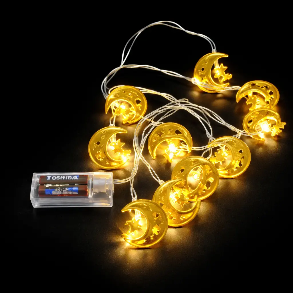 LED03 MMOON1 | Warm Golden Crescent Moon & Star LED Fairy Lights | String Lights for Ramadan Gifts & Gift Baskets
