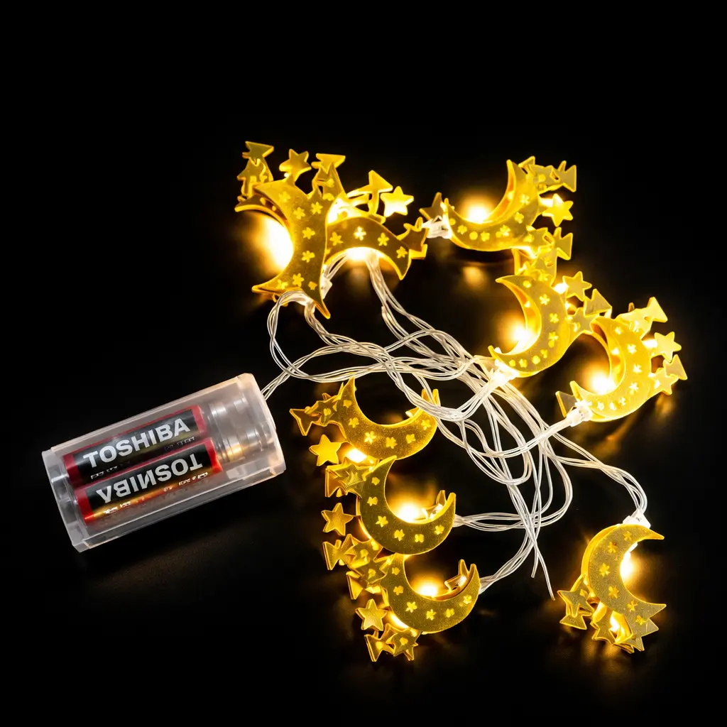 LED03 MMOON3 | Warm Golden Crescent Moon & Star LED Fairy Lights | String Lights for Ramadan Gifts & Gift Baskets