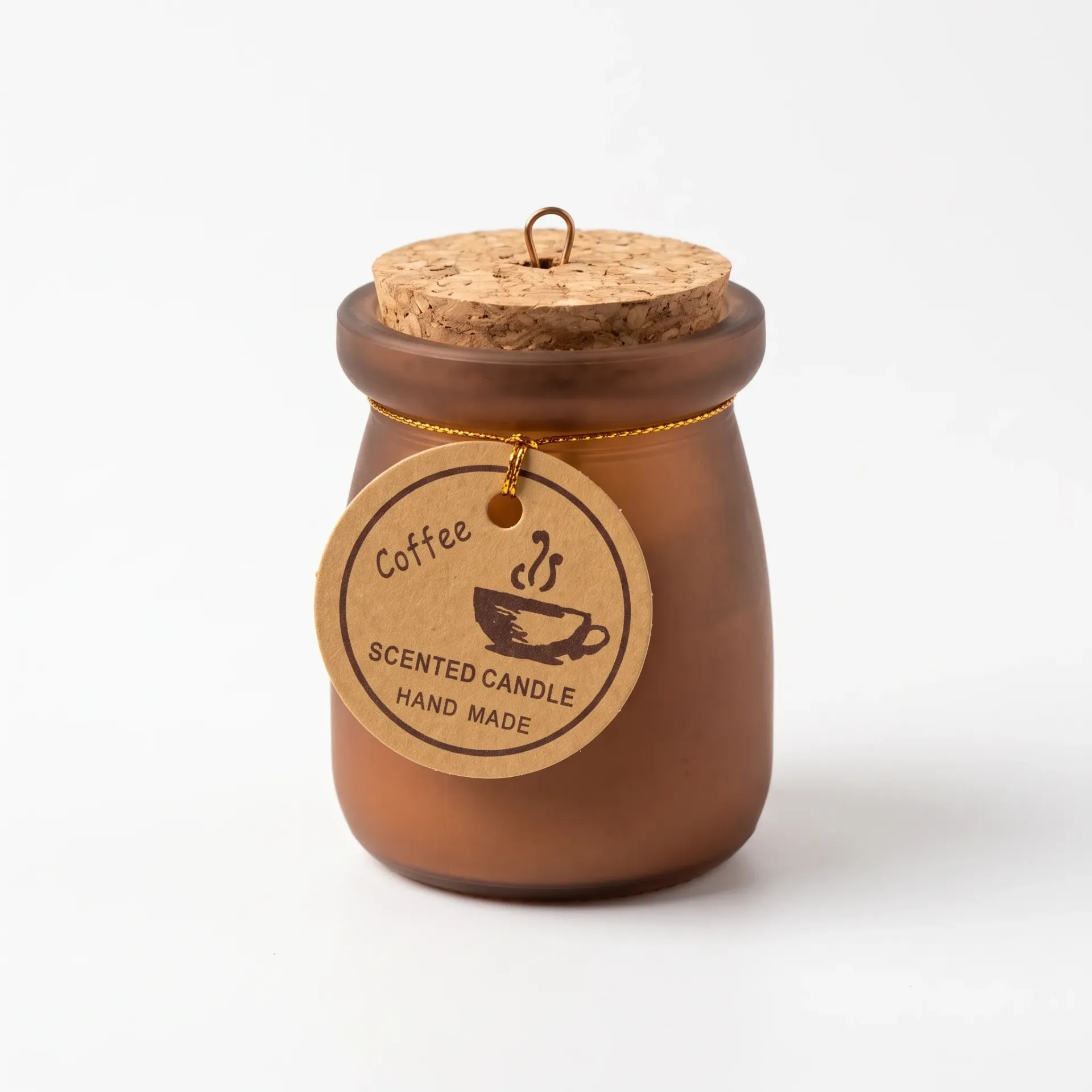 [FC010300000] FC01 03CANDLE | Artisanal Coffee Fragrance Candle | Frosted Mocha Glass Jar with Natural Cork Stopper & Kraft Hangtag | Cozy Home Decor Favor
