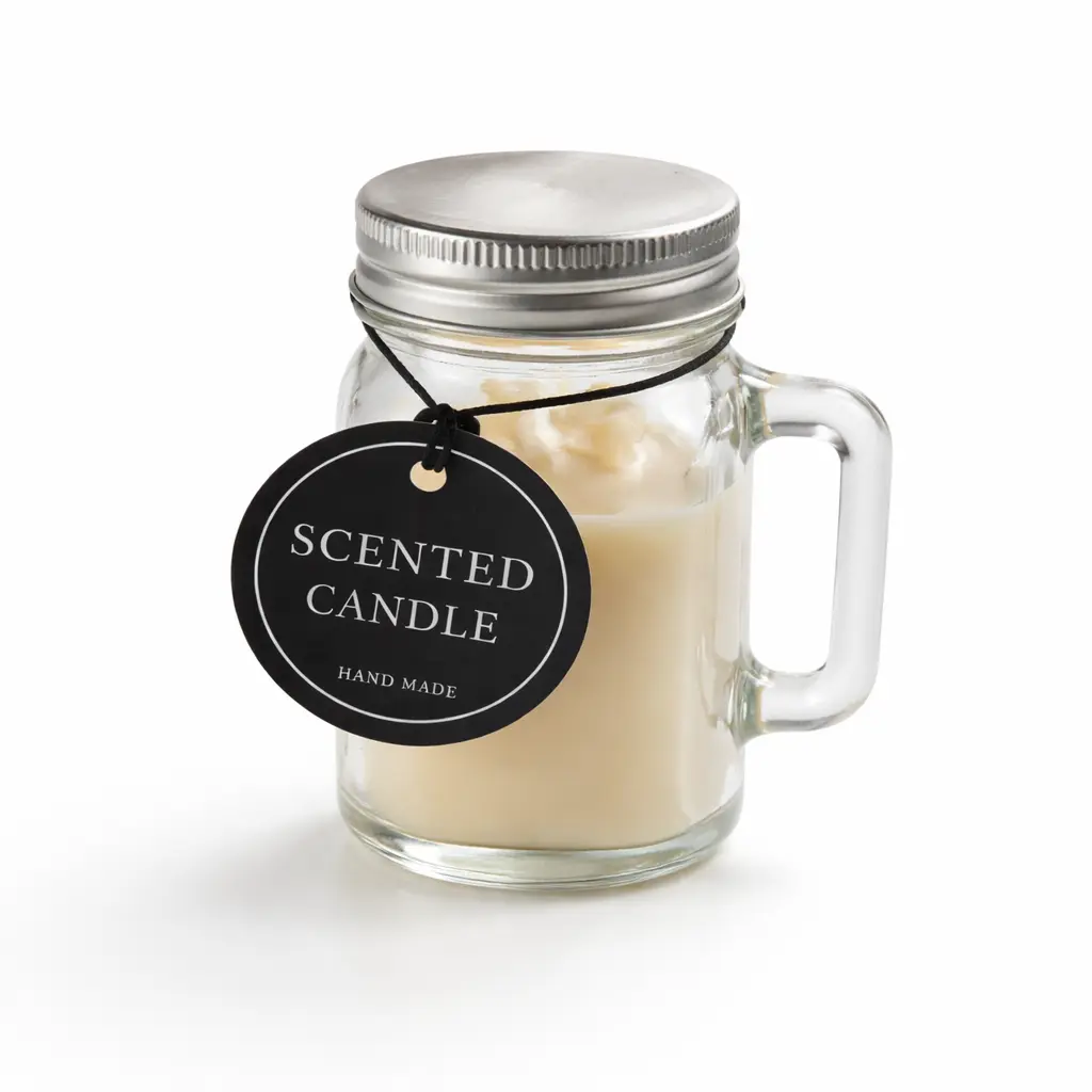 FC01 05CANDLE | Handmade Scented Candle in Mini Mason Jar with Handle & Silver Screw Lid | Aromatherapy Candle for Home Decor & Favors
