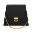 B19SBLACK00 (9''x7''x4'') Matte Black Purse Shaped Gift Box with Gold Clasp & Chain Handle
