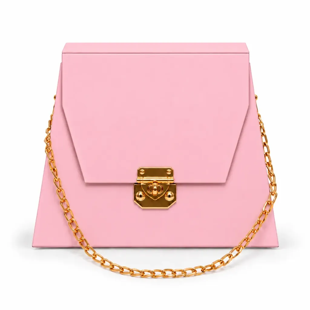 [B19SPINK000] B19SPINK000 (9''x7''x4'') Pink Purse Shaped Gift Box with Gold Clasp & Chain Handle