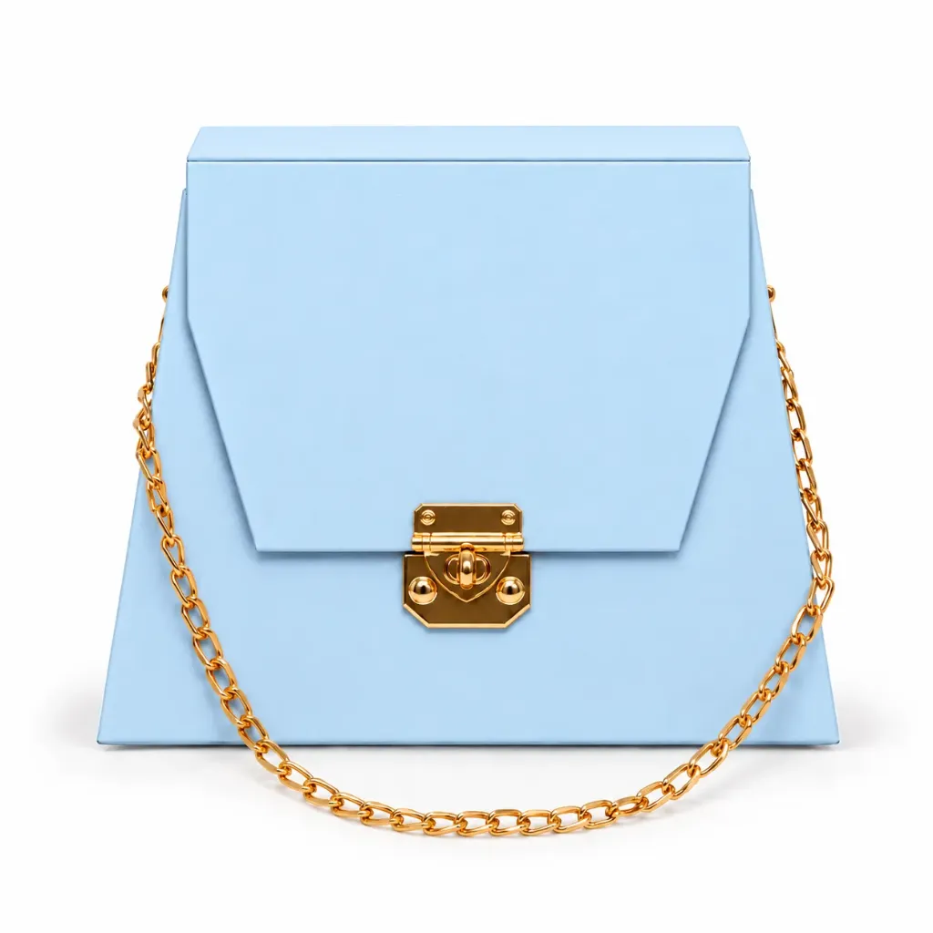 [B19SBLUE000] B19SBLUE000 (9''x7''x4'') Sky Blue Purse Shaped Gift Box with Gold Clasp & Chain Handle