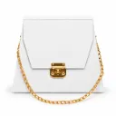 B19SWHITE00 (9''x7''x4'') White Purse Shaped Gift Box with Gold Clasp & Chain Handle