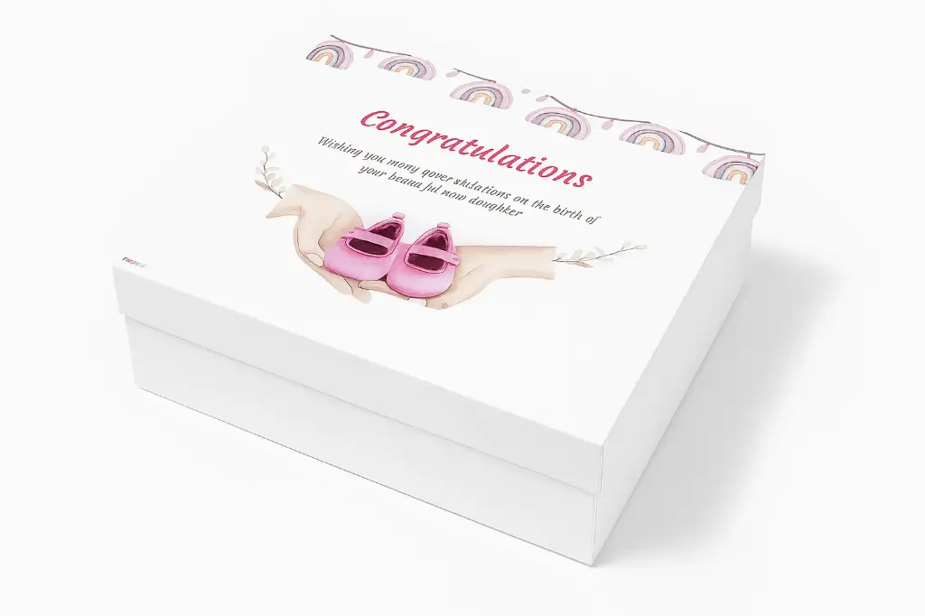 B35 38 (11"x14"x4") White Gift Box | Baby Girl Gift Box | Baby Shower Gifts | Newborn Gift Box | Gender Reveal (Girl) Gift Box | Baby Clothes Box 