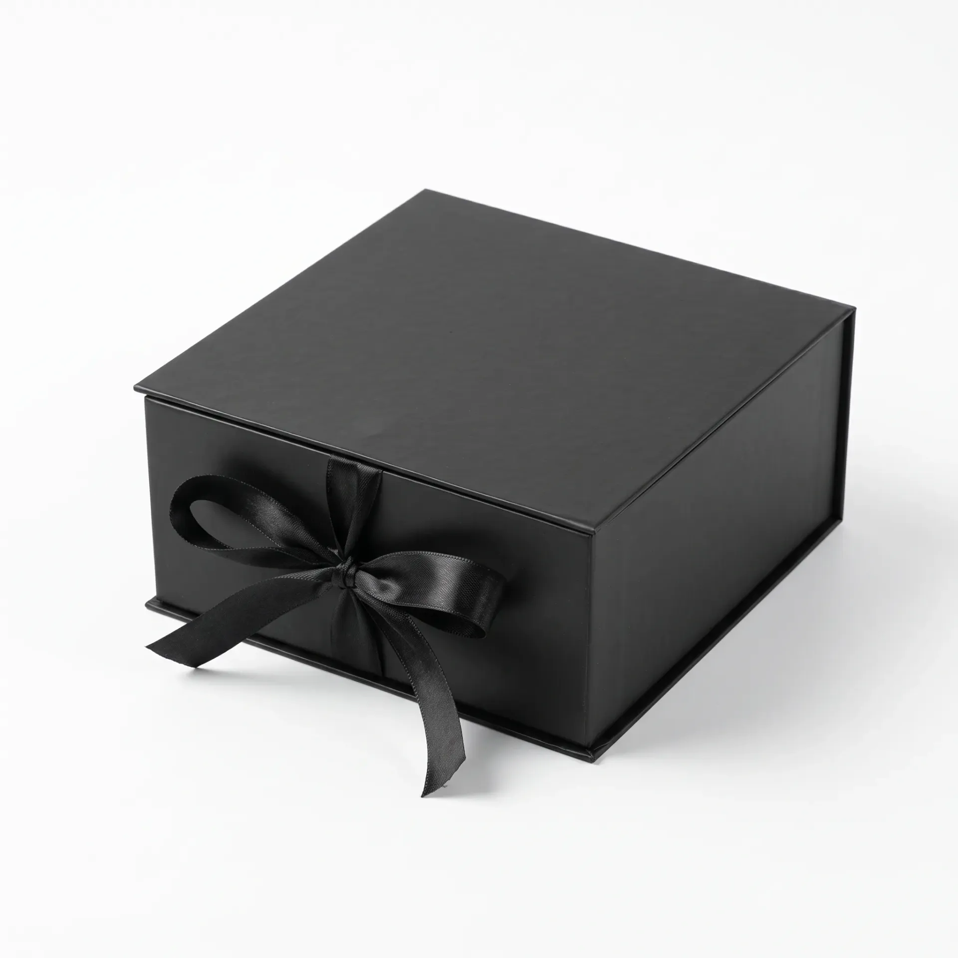 B20 BLACK | Premium Small Black Magnetic Gift Box with Black Satin Ribbon | Square Gift Box for Jewelry, Watches & Luxury Favors