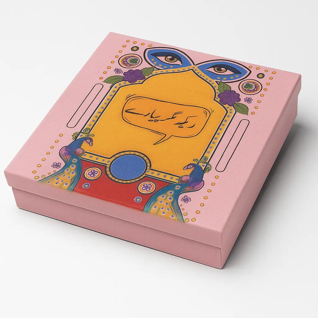 B23 12 (12"x12."x2.5") Pink Pakistani Truck Art Inspired Gift Box  | Cultural & Festive Empty Presentation Box | Desi Events Presentation Box 