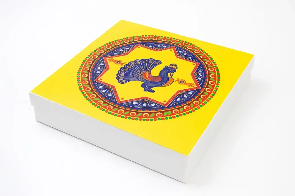 B23 41 (12"x12."x2.5") Yellow Gift Box | Cultural Mandala Design Gift Box | Wedding Gift Box | Mehndi Gift Box | Eid Gift Box | Desi Celebrations Gifts 