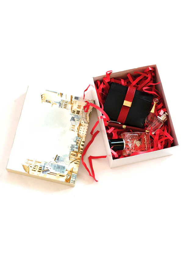 B09 37 (6.5"x8.5"x3.5") White Scenic Cityscape Gift Box | Birthday Gift Box | Wedding Gift Box | Eid Gift Box