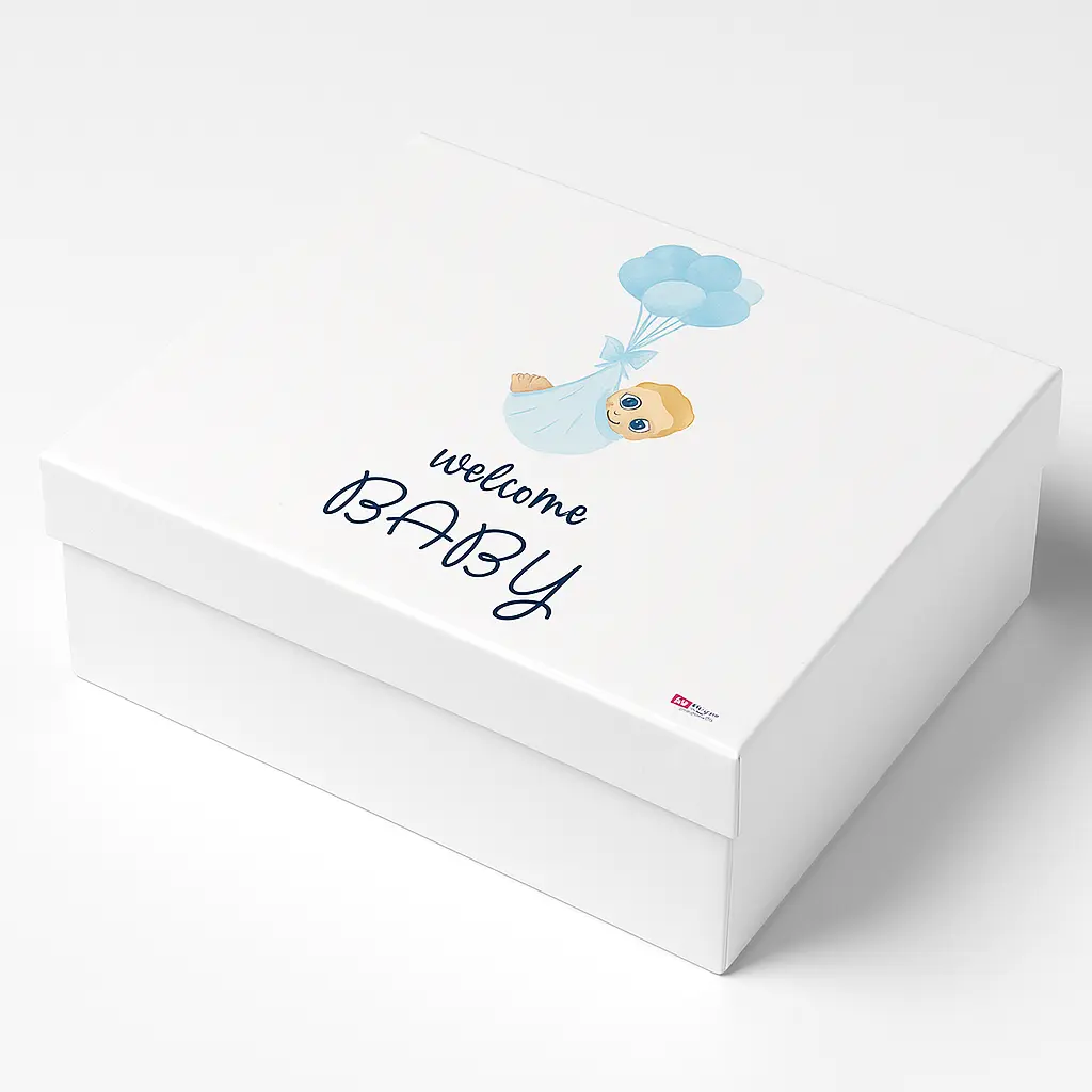B10 23 (7.5"x9.5"x4") White Gift Box | Baby Boy Gift Box | Baby Shower Gift Box 