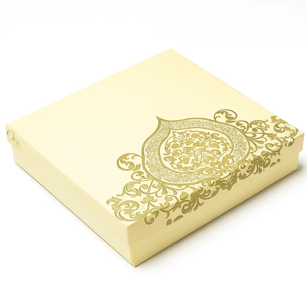 B33 01 (8.5"x8.5"x2") Cream/Gold Gift Box | Sweet Gift Box for 1kg