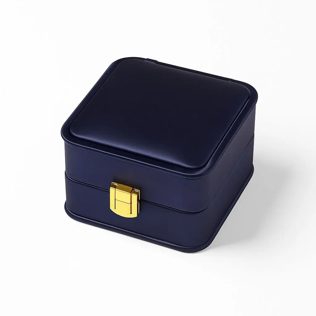 [BJ11BLUE001] BJ 11 BLUE | Luxury Navy Blue Faux Leather Jewelry Box with Gold Lock Buckle