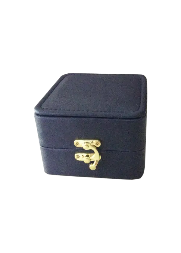 [BJ01LBLUE00] BJ01 LBLUE | Luxury Navy Blue Velvet Square Jewelry Box with Vintage Gold Latch Clasp