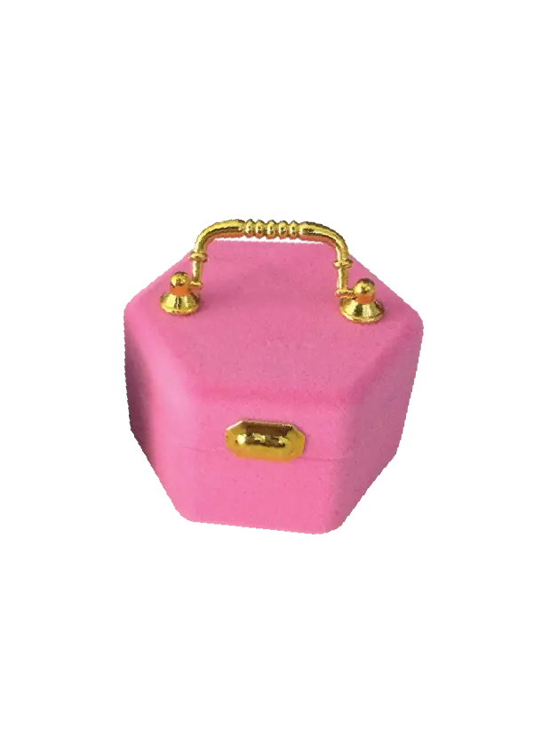 BJ07 PINK | Cute Pink Handbag-Shaped Mini Jewelry Box with Gold Handle & Clasp