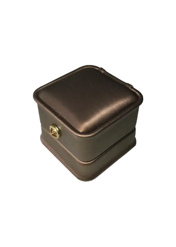 BJ08 BROWN | Classic Chocolate Brown Faux Leather Ring Box with Snap Button Clasp