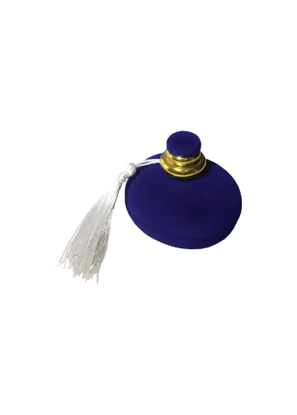 BJ09 BLUE | Royal Blue Velvet Dome Ring Box with Gold Finial & White Tassel Accent