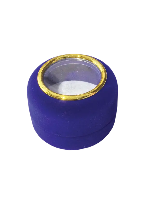 BJ11 BLUE | Royal Blue Round Velvet Ring Box with Gold Rim Accent
