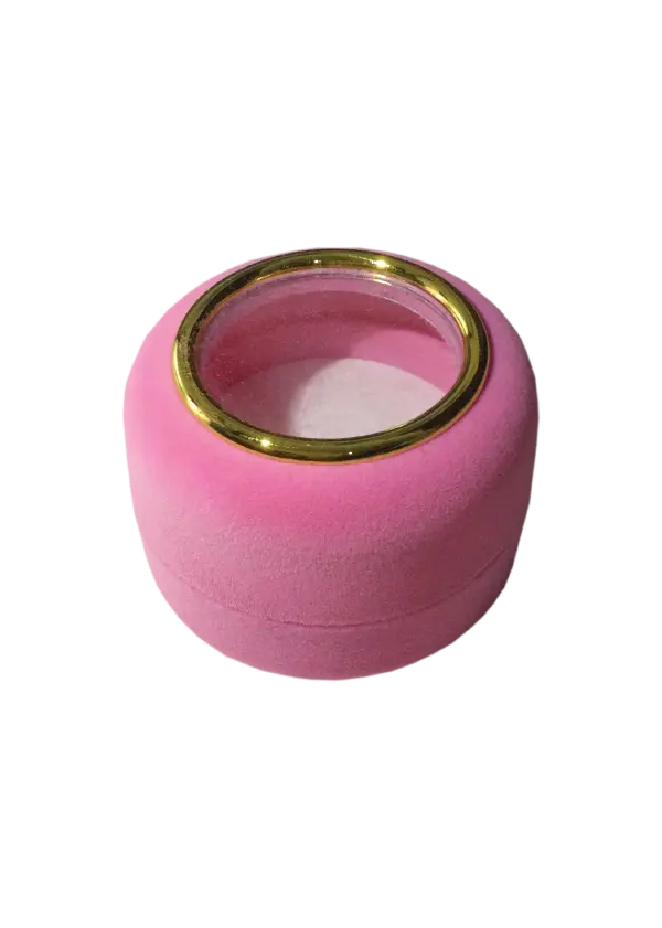 BJ11 PINK | Elegant Soft Pink Round Ring Box with Gold Rim Accent