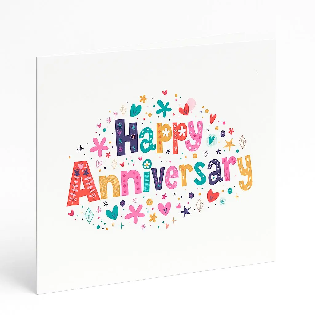 [C010036X6AC] C01 03 | Vibrant Floral & Confetti "Happy Anniversary" Mini Card | Romantic Keepsake Card for Anniversary Gifts