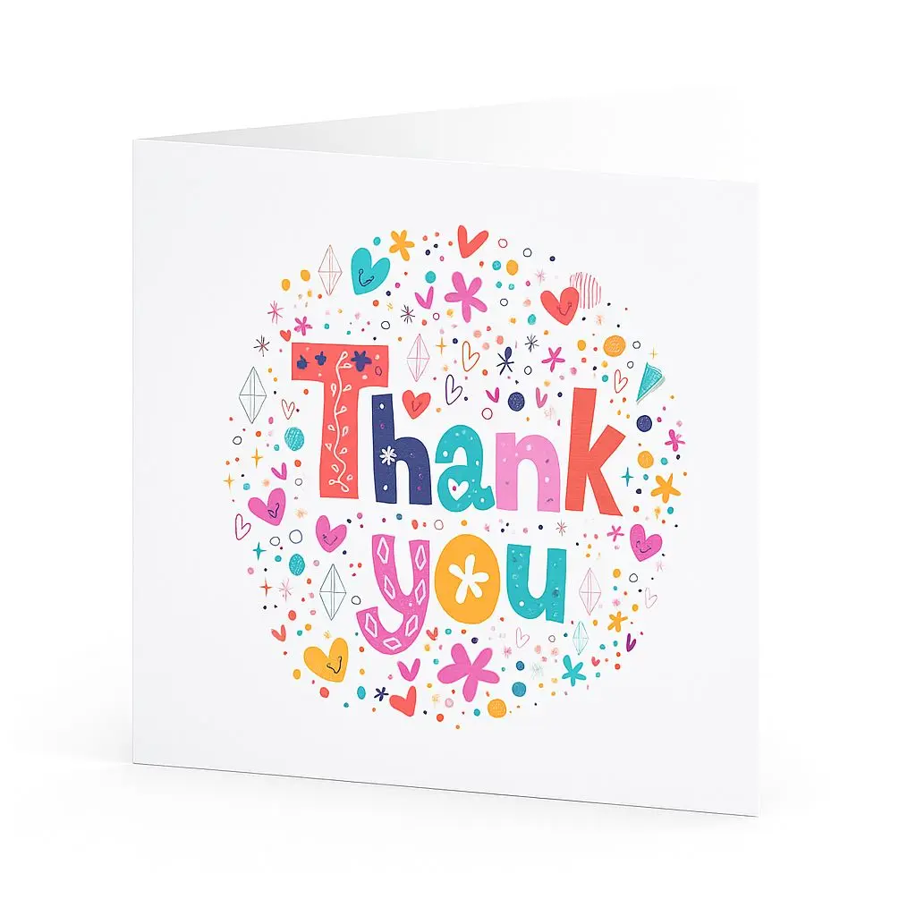 [C010056X6AC] C01 05 | Floral & Hearts "Thank You" Card | Vibrant Expression of Thanks for Favors & Gifting