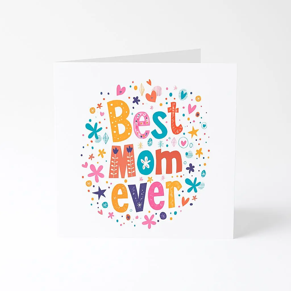 [C010046X6AC] C01 04 | Sweet "Best Mom Ever" Card | Vibrant Floral & Hearts Celebration Card for Mom's Gift Hampers