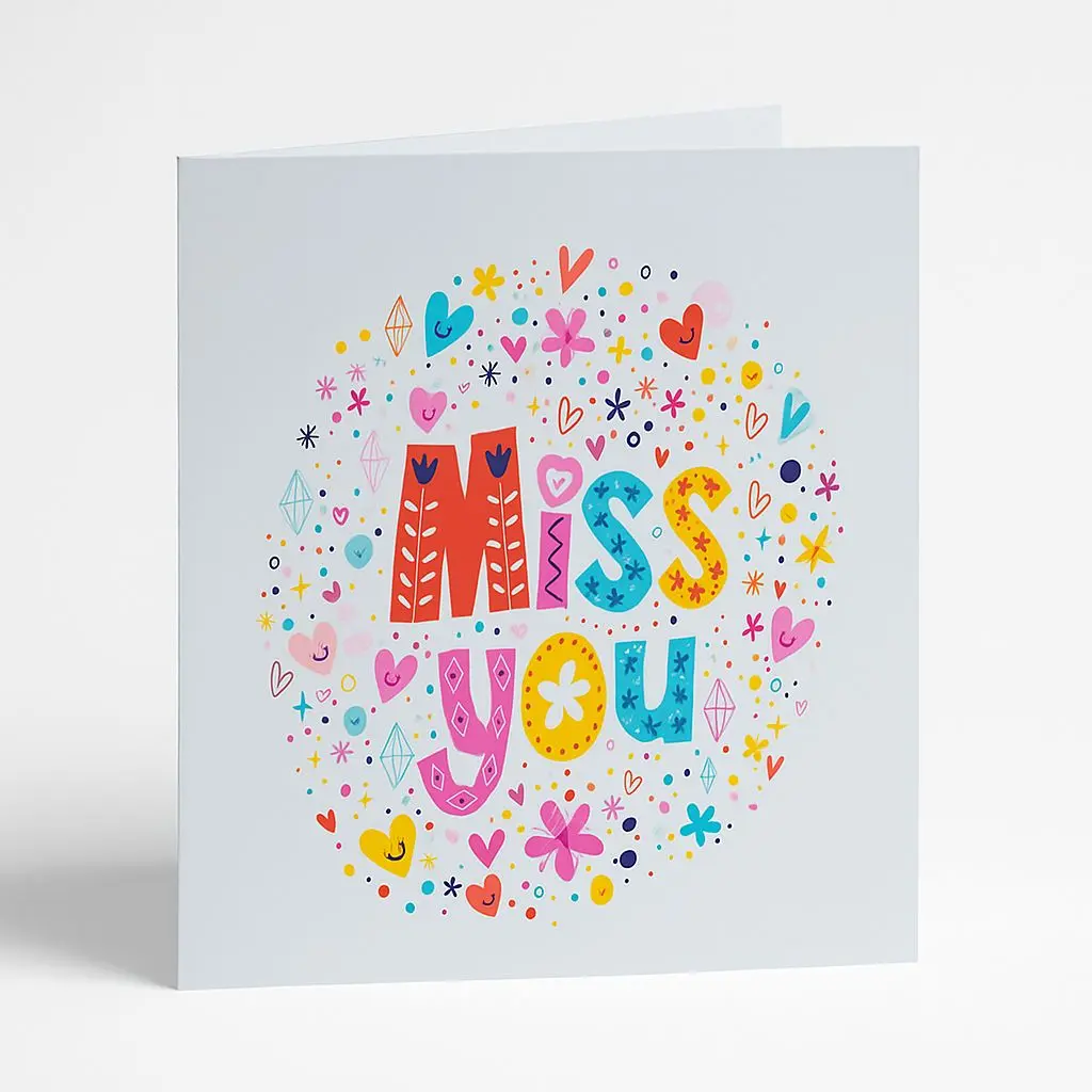 [C010066X6AC] C01 06 | Vibrant Floral & Confetti "Miss You" Card | Sweet Keepsake Message Card for Loved Ones
