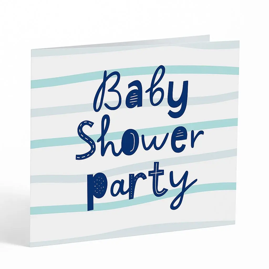 [C010086X6AC] C01 08 | Pastel Blue Striped "Baby Shower Party" Mini Card | Celebration Card for New Born & Mother Hampers