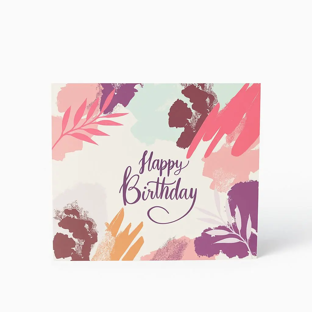 C01 18 | Vibrant Botanical Brushstrokes "Happy Birthday" Note Card