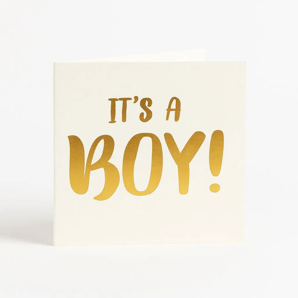 C01 25 | "IT'S A BOY!" Gold Typography Greeting Card | Newborn Announcement & Baby Shower Wishes Card
