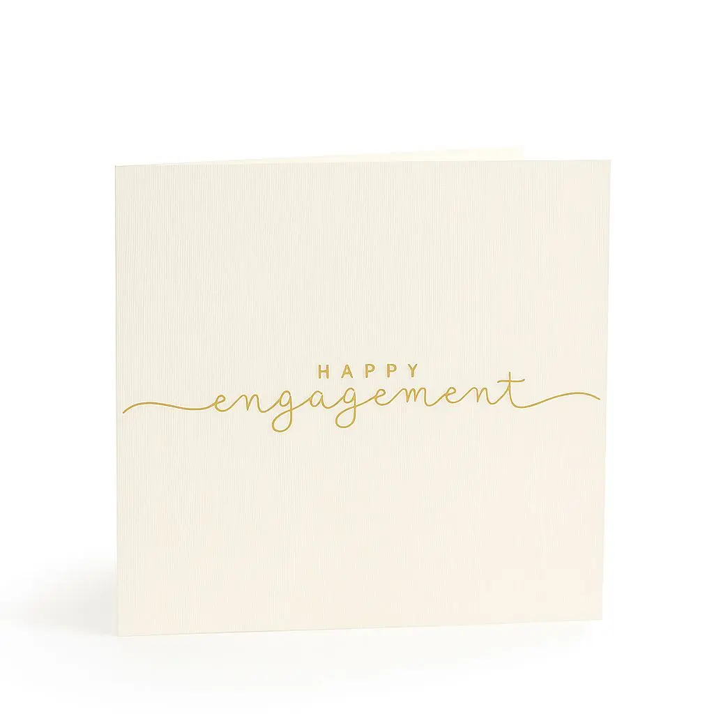 C01 30 | "Happy Engagement" Elegant Gold Script Greeting Card | Congratulatory Folded Wishes Card