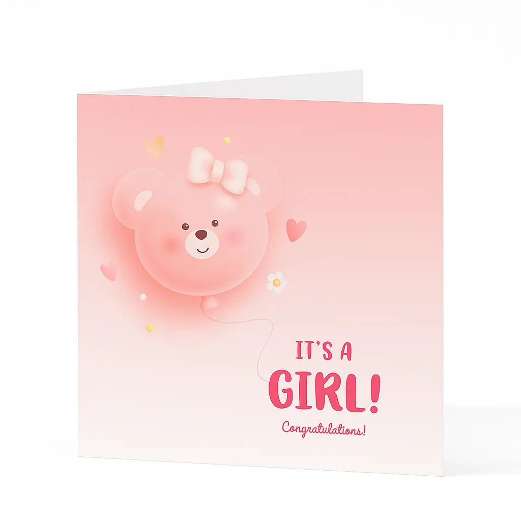 C03 15 | Pastel Pink "IT'S A GIRL!" Mini Card | Newborn Baby Girl Hamper Gift Card