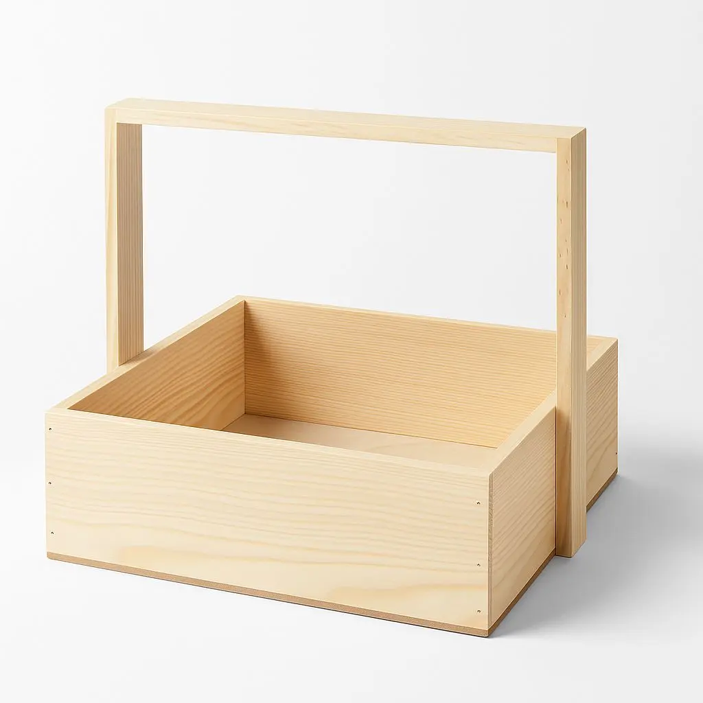 [K0202WOOD00] K02 02 (10"X10"X3") Square Natural Wooden Gift Basket with Handle | Ideal Empty Hamper for Weddings, Anniversaries, Festive Occasions, Luxury Products, Corporate Events, Product Display