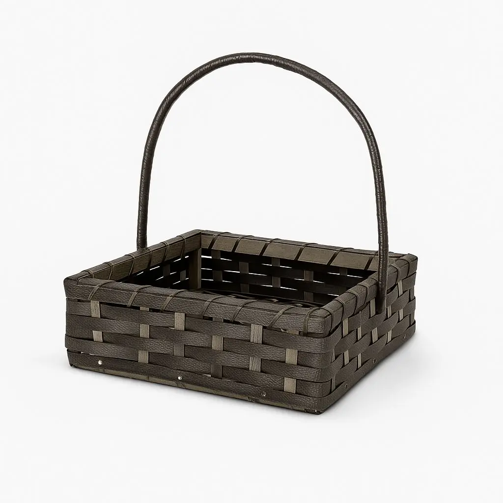 K02 03 (10"X10"X3") Dark Grey Woven Cane Gift Basket with Handle | Ideal Empty Hamper for Weddings, Anniversaries, Festive Occasions, Luxury Gifts, Bridal Showers, Small Favors, Product Display