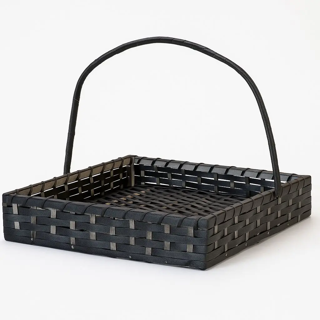 [K0403CANE00] K04 03 (14'"X14"X3") Dark Grey Woven Cane Gift Basket with Handle | Ideal Empty Hamper for Weddings, Anniversaries, Festive Occasions, Luxury Gifts, Bridal Showers, Small Favors, Product Display
