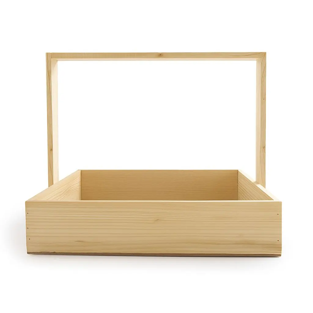 K05 02 (16"X16"X3") Square Natural Wooden Gift Basket with Handle | Ideal Empty Hamper for Weddings, Anniversaries, Festive Occasions, Luxury Products, Corporate Events, Product Display