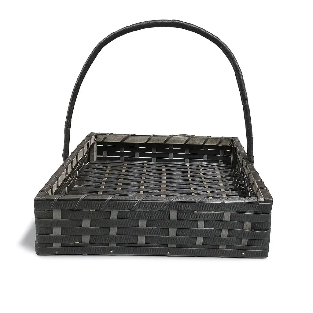 K06 03 (18"X18"X3") Dark Grey Woven Cane Gift Basket with Handle | Ideal Empty Hamper for Weddings, Anniversaries, Festive Occasions, Luxury Gifts, Bridal Showers, Small Favors, Product Display