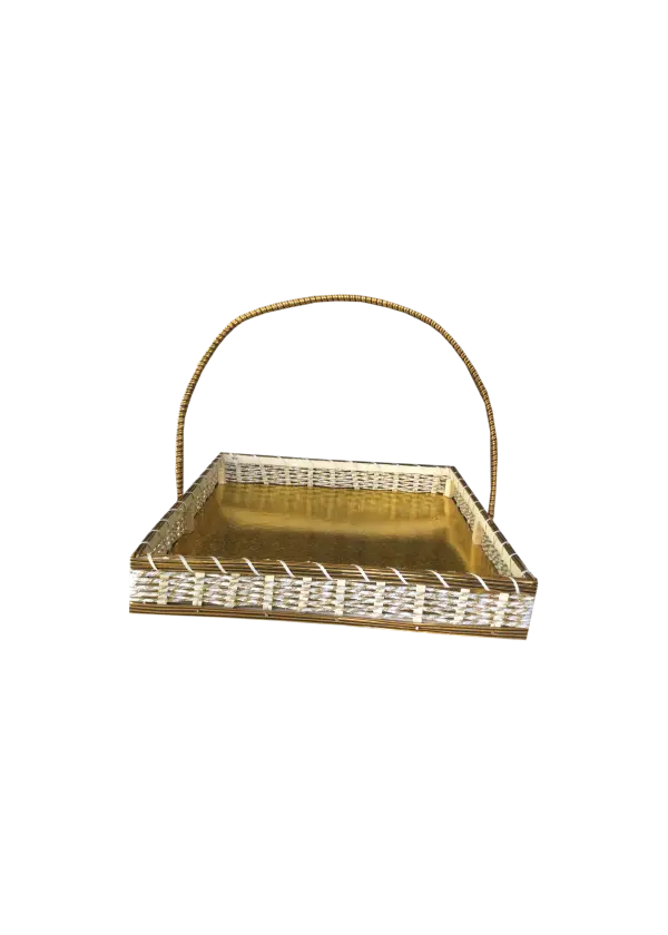 K06 05 (18"X18"X3") Two-Tone Woven Gift Basket with Gold Base | Ideal Empty Hamper for Weddings, Anniversaries, Festive Occasions, Luxury Products, Corporate Events, Product Display