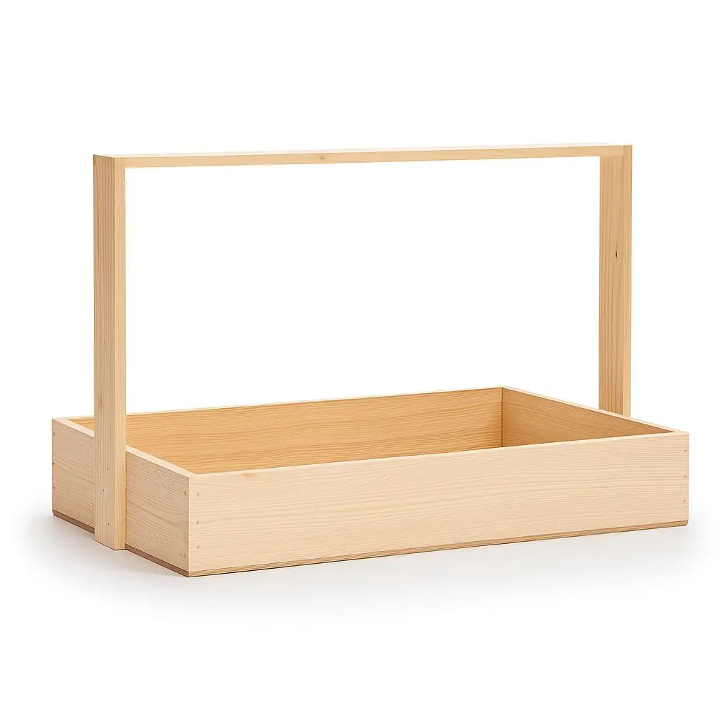 [K0902WOOD00] K09 02 (10"x14"X3") Natural Wooden Gift Basket with Handle | Ideal Empty Hamper for  Grand Celebrations, Weddings, Anniversaries, Festive Occasions, Luxury Products, Corporate Events, Product Display
