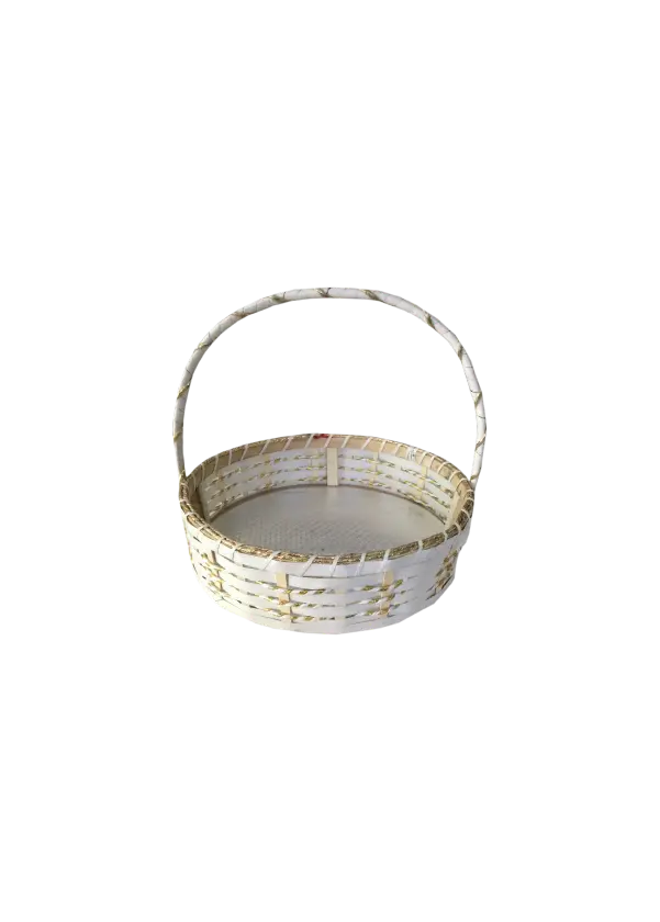 [K1206CANERO] K12 06 (10"X10"X3") Elegant White & Gold Woven Cane Gift Basket | Ideal Empty Hamper for Weddings, Anniversaries, Festive Occasions, Luxury Products, Corporate Events, Product Display