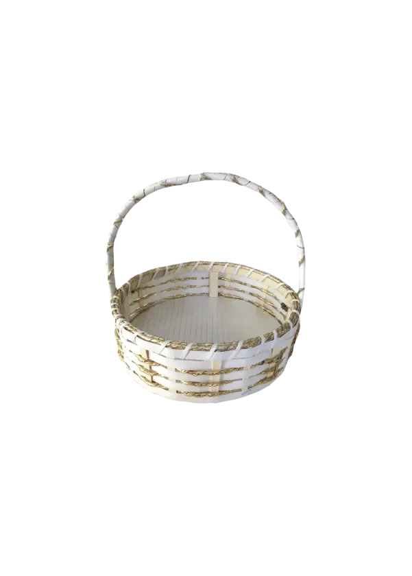 [K1306CANERO] K13 06 (12"X12"X3") Elegant White & Gold Woven Cane Gift Basket | Ideal Empty Hamper for  Grand Celebrations, Weddings, Anniversaries, Festive Occasions, Luxury Products, Corporate Events, Product Display