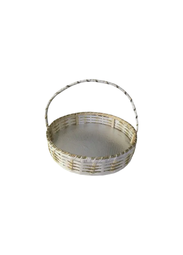 [K1506CANERO] K15 06 (16"X16"X3") Elegant White & Gold Woven Cane Gift Basket | Ideal Empty Hamper for  Grand Celebrations, Weddings, Anniversaries, Festive Occasions, Luxury Products, Corporate Events, Product Display