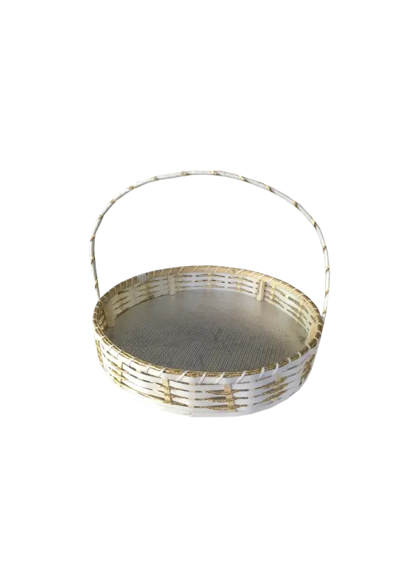[K1606CANERO] K16 06 (18"X18"X3") Elegant White & Gold Woven Cane Square Gift Basket | Ideal Empty Hamper for  Grand Celebrations, Weddings, Anniversaries, Festive Occasions, Luxury Products, Corporate Events, Product Display