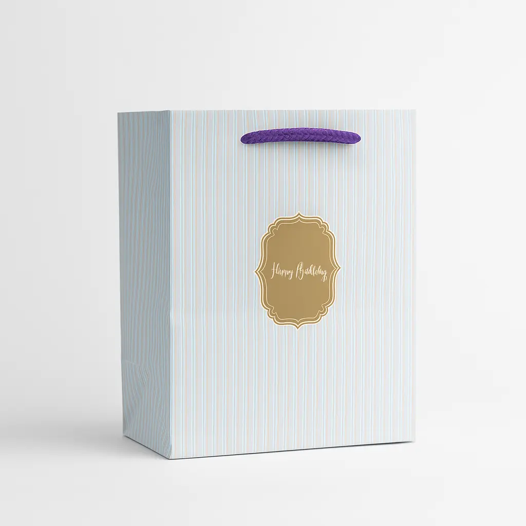 H02 01 (5"x5"x6") Blue & White Gift Bag | Birthday Gift Bag | Striped Paper Bag | Ideal for Small Boxes, Apparel or Multiple Items 