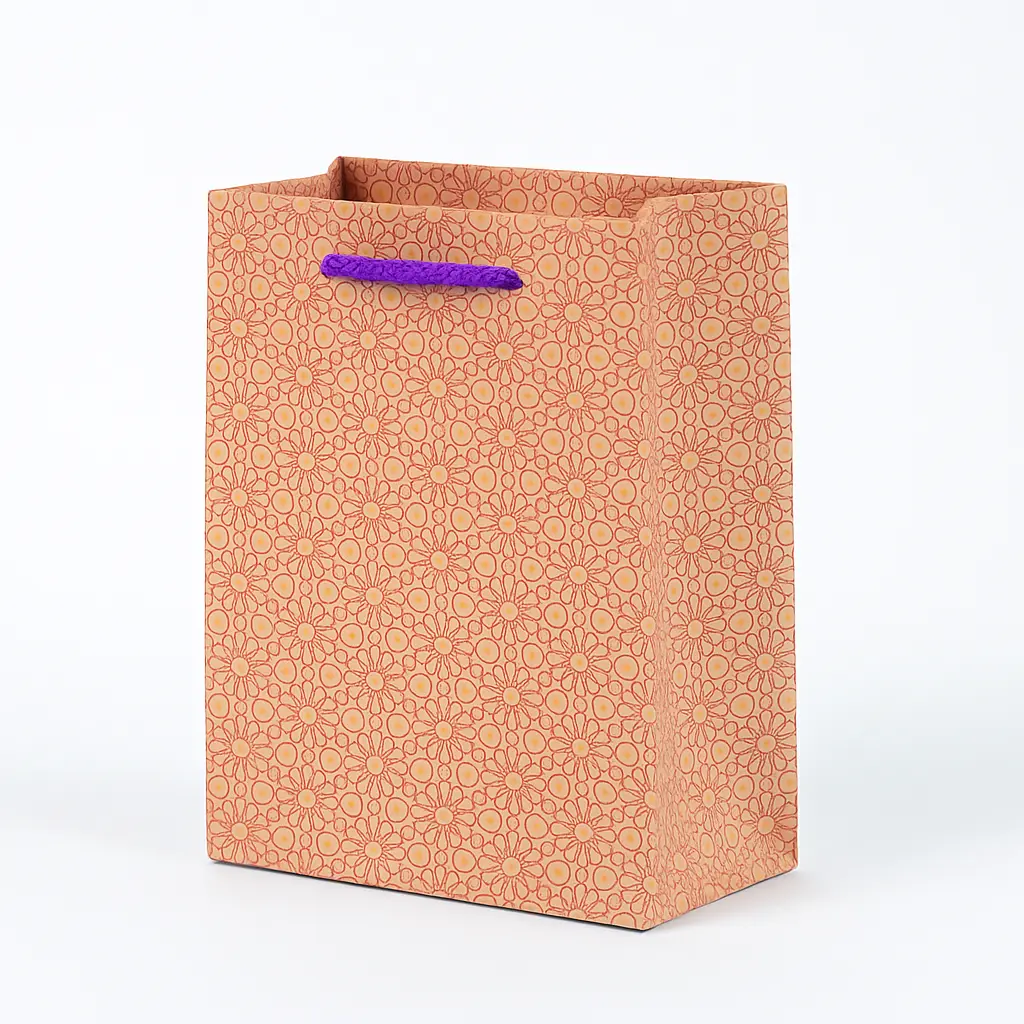[H0205000000] H02 05 (5"x5"x6") Terracotta Floral Gift Bag | Perfect for Jewelry, Small Accessories, Favors, and Miniature Gifts