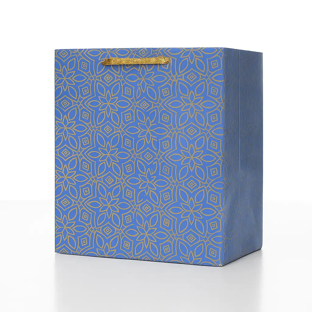 H02 16 (5"x5"x6") Blue Geometric Floral Gift Bag | Perfect for Jewelry, Small Accessories, Favors, and Miniature Gifts