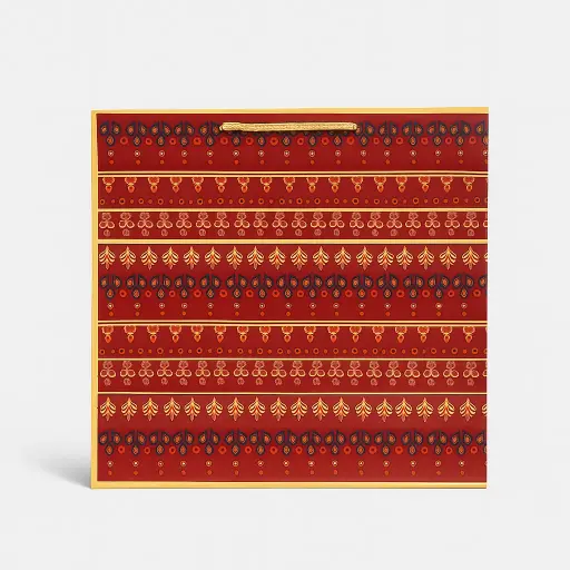 [H0601000000] H06 01 (9"x9"x8.5") Red Ornate Patterned Gift Bag | Perfect for Medium-Sized Items, Books, Small Apparel, Sweets, Cosmetic Sets, and Special Event Giveaways